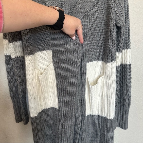 Gray and White Hooded Cardigan Sweater A New Day Size Large - Picture 2 of 6